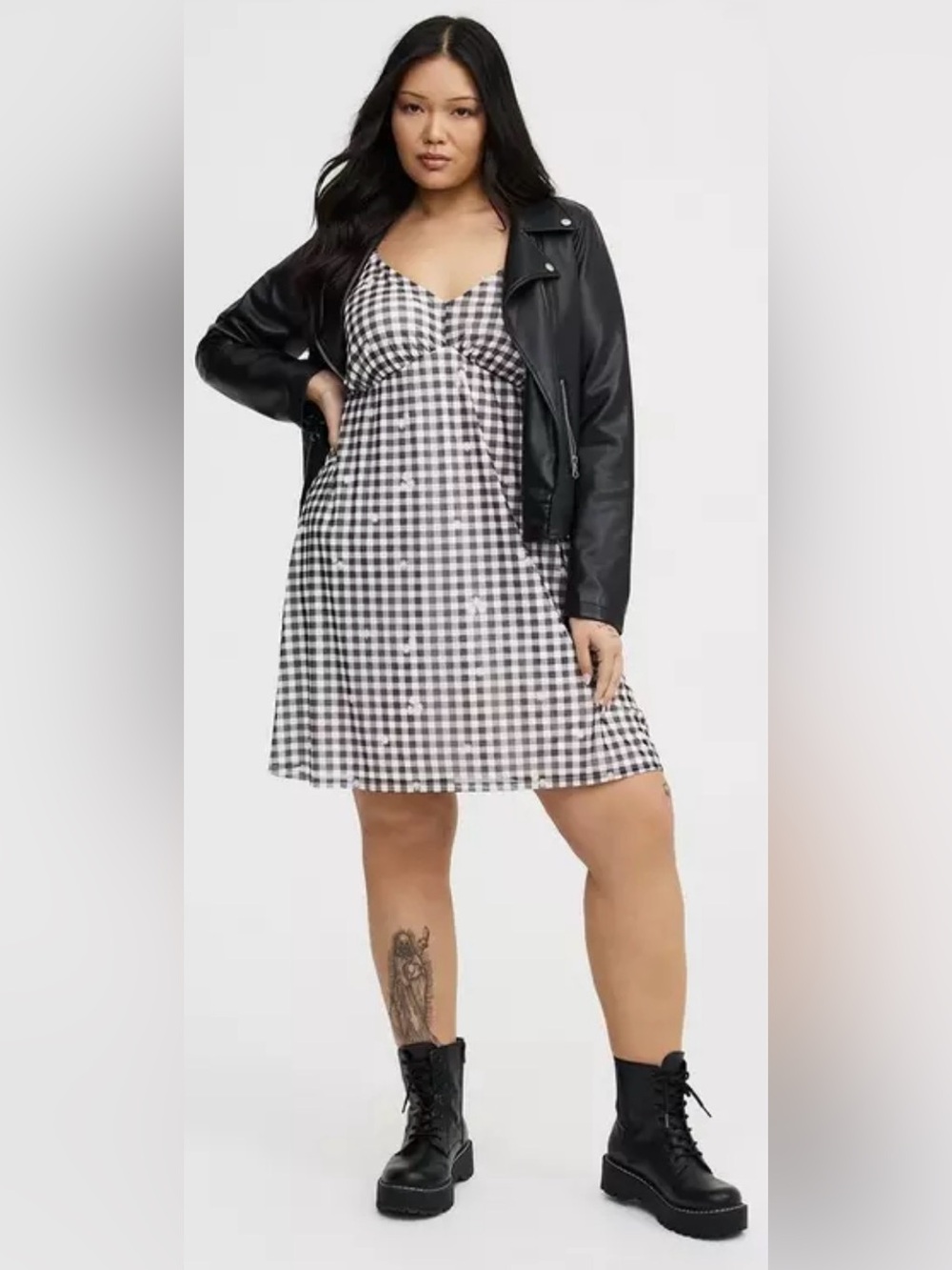 Torrid Flutter Sleeve Mesh Mini Dress Black & White Gingham